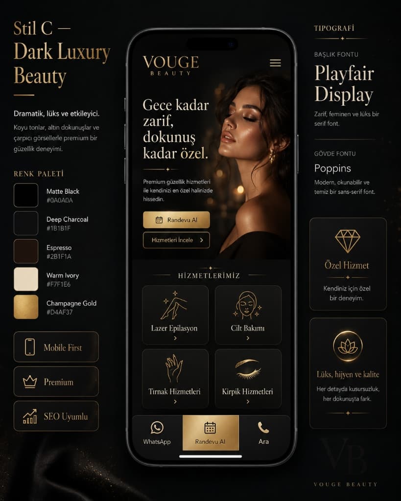 Minimalist architecture, warm champagne gold hues, and luxury salon interior